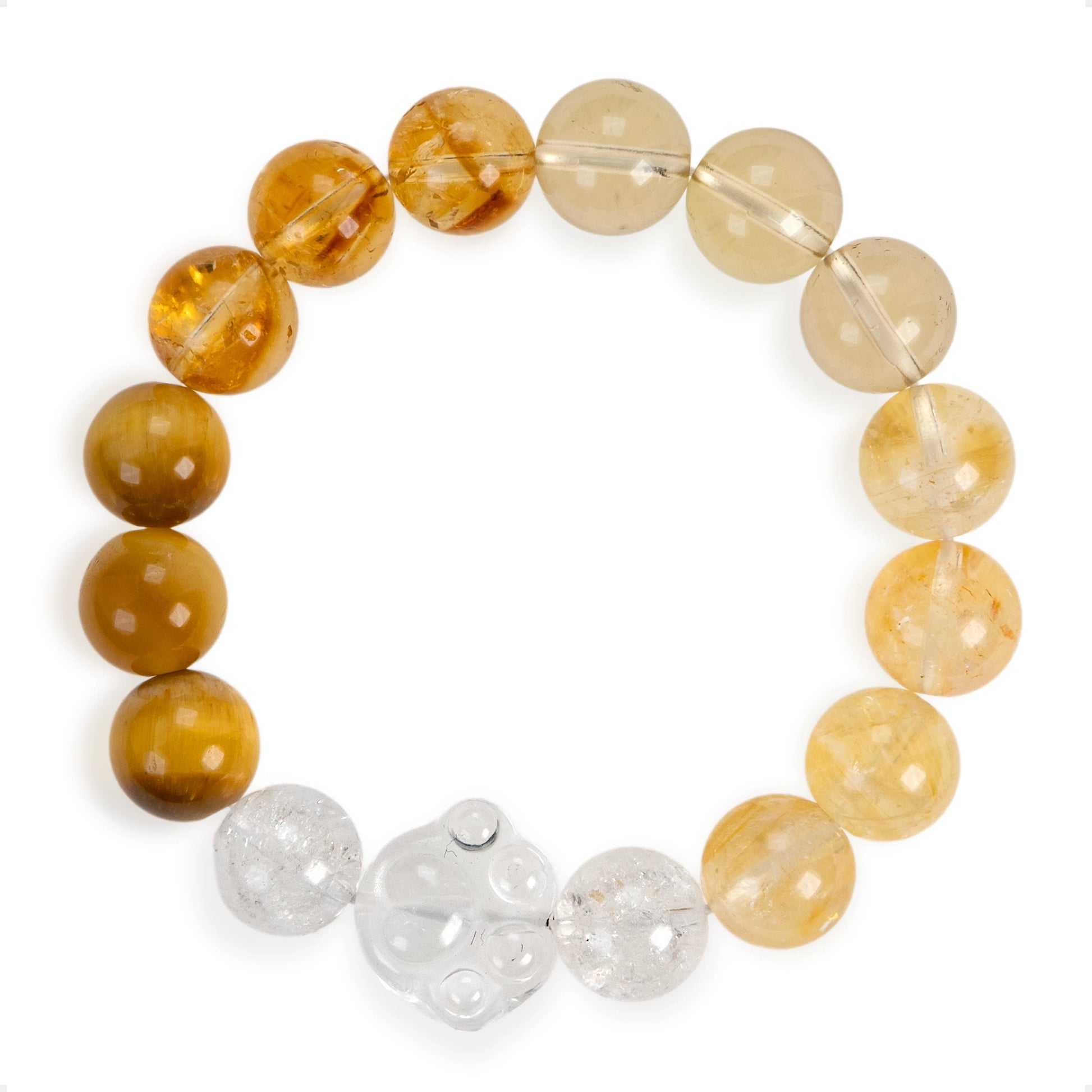 SENLLY Golden Clarity - Beaded Stretch Bracelet with Tiger Eye, Citrine & Cat Paw Clear Quartz, Handmade Natural Stone Jewelry for Confidence, Warmth & Clear Energy