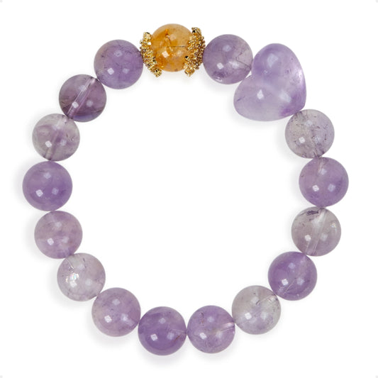 SENLLY Lavender Glow - Beaded Stretch Bracelet with Amethyst & Citrine, Handcrafted Natural Stone Jewelry for Calm, Clarity & Positivity