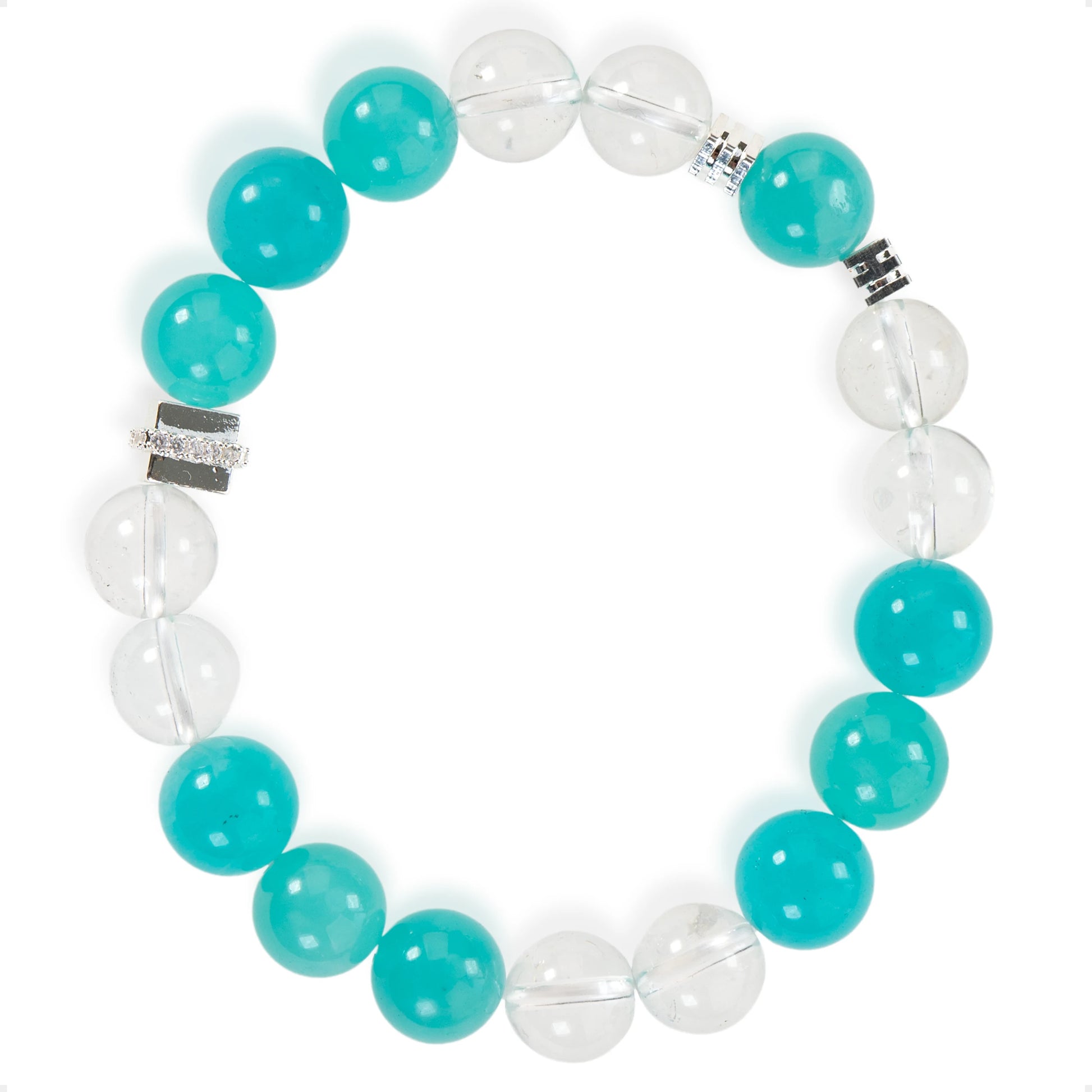 SENLLY Crystal Tide - Handmade Amazonite & Clear Quartz Bracelet, Natural Stone Beaded Stretch Jewelry for Calm & Clarity