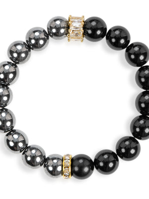 SENLLY Ironbound Focus - Beaded Stretch Bracelet with Hematite & Black Agate, Handmade Natural Stone Jewelry for Strength, Clarity & Grounded Confidence
