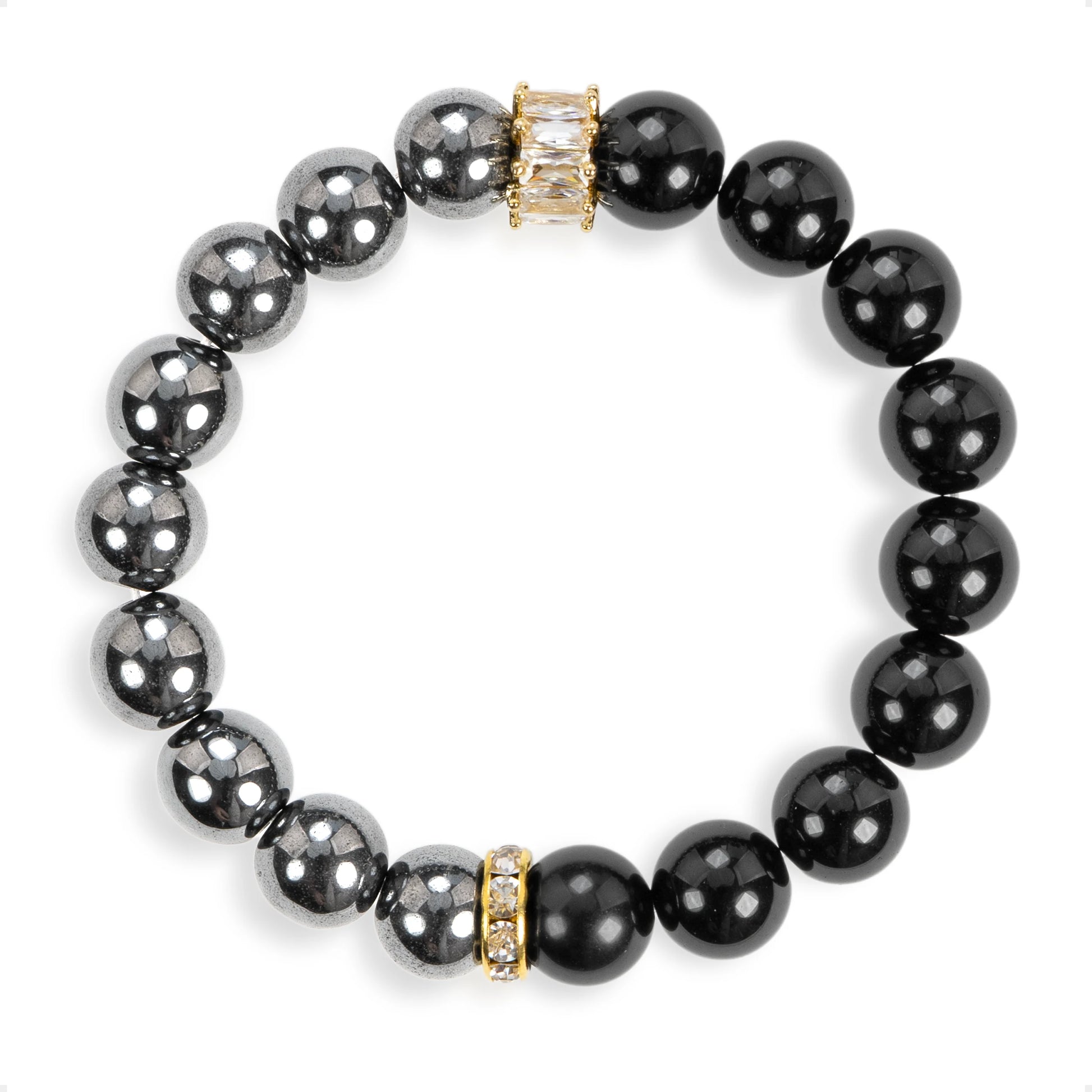 SENLLY Ironbound Focus - Beaded Stretch Bracelet with Hematite & Black Agate, Handmade Natural Stone Jewelry for Strength, Clarity & Grounded Confidence