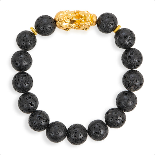 SENLLY Shadow Ember - Beaded Stretch Bracelet with Lava Rock & Brass Pixiu, Handmade Natural Stone Jewelry for Grounding, Balance & Comfort