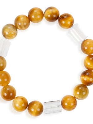 SENLLY Golden Clarity - Gold Tiger Eye & Clear Quartz Bracelet, Handcrafted Natural Stone Jewelry with Radiant Warm Glow & Crystal Accents