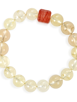 SENLLY Golden Dew - Beaded Stretch Bracelet with Lemon Quartz & Strawberry Quartz, Handcrafted Natural Stone Jewelry for Clarity, Warmth & Balance