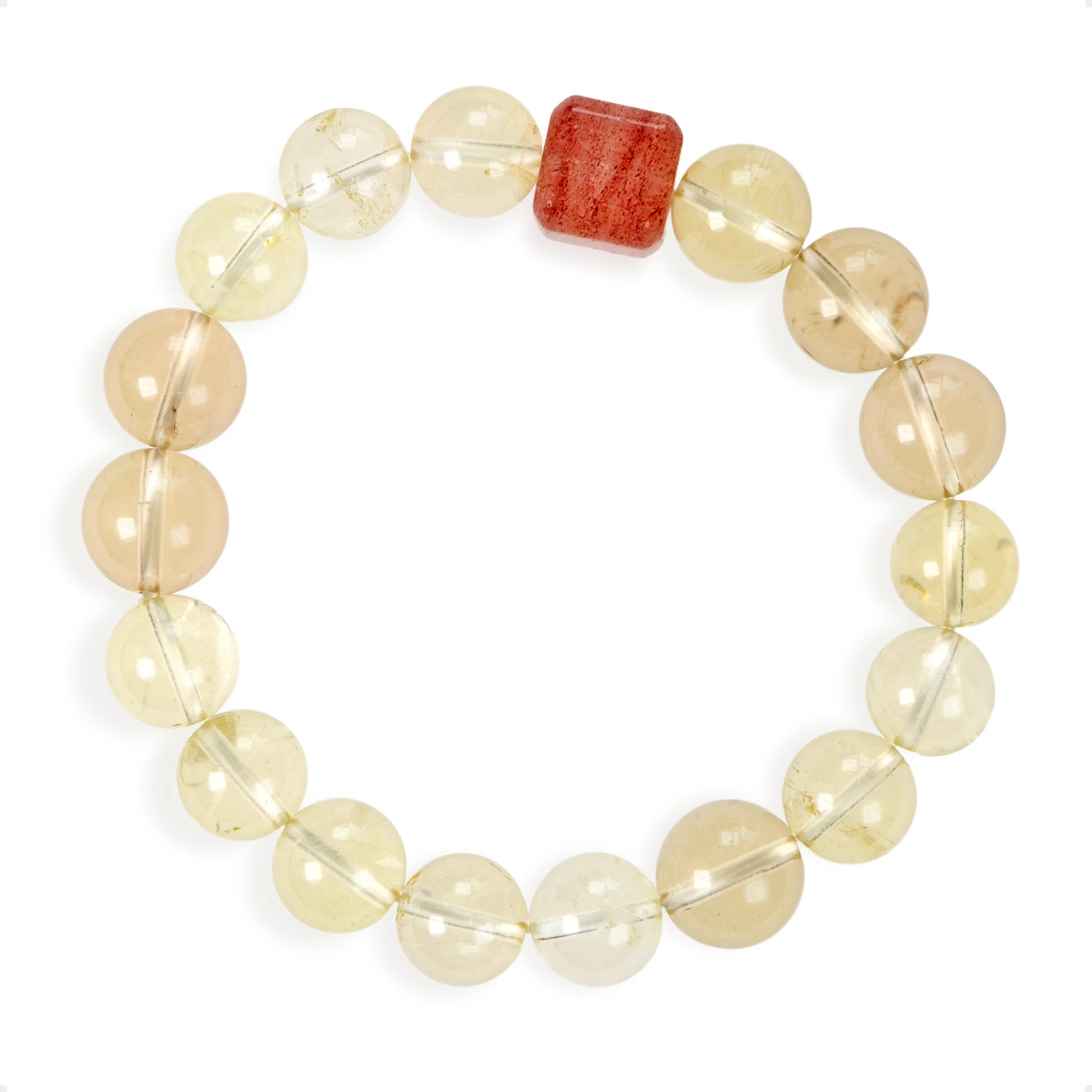 SENLLY Golden Dew - Beaded Stretch Bracelet with Lemon Quartz & Strawberry Quartz, Handcrafted Natural Stone Jewelry for Clarity, Warmth & Balance