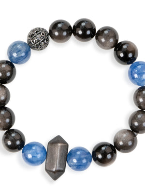 SENLLY Midnight Clarity - Kyanite & Silver Obsidian Bracelet, Handcrafted Natural Stone Jewelry for Focus, Balance & Modern Style