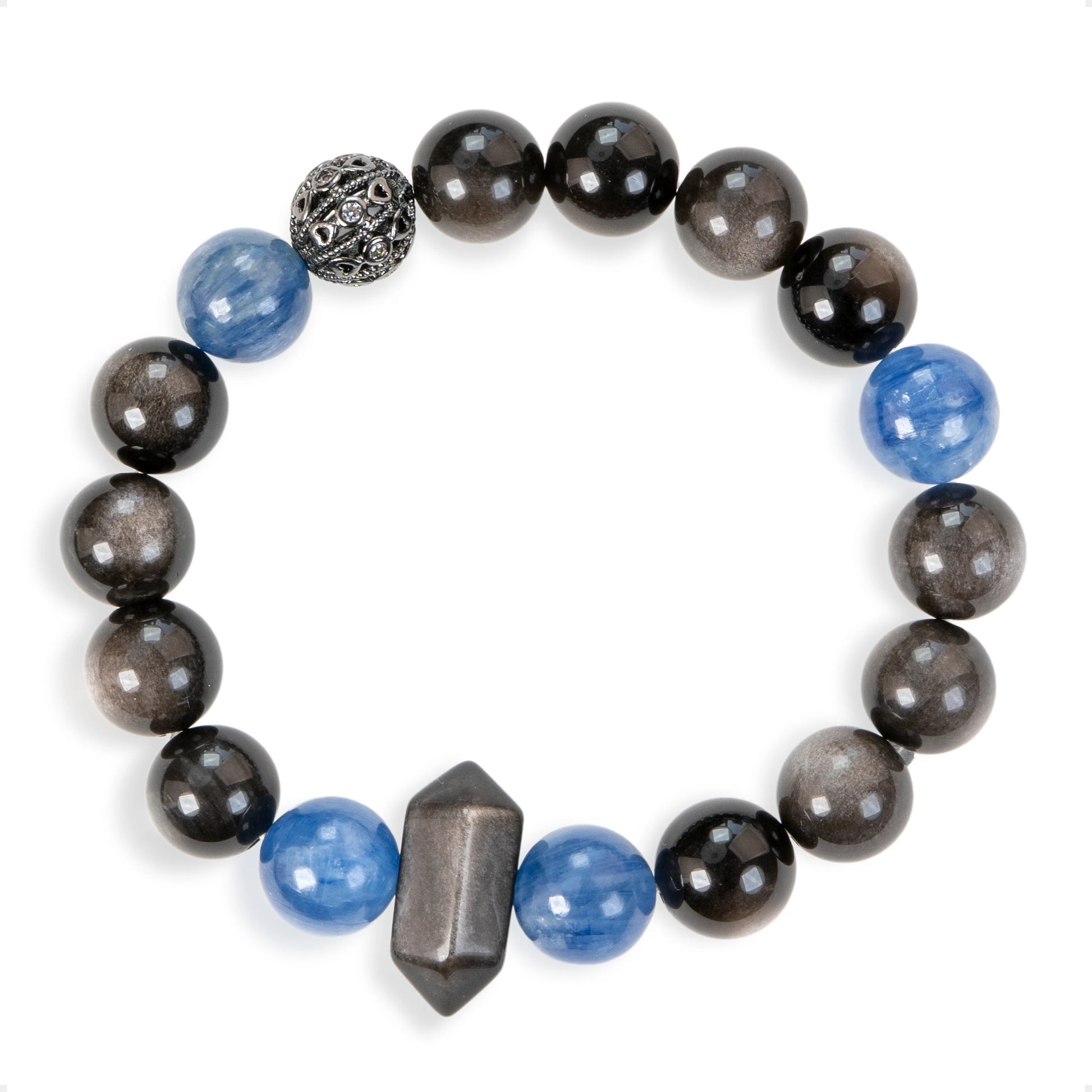 SENLLY Midnight Clarity - Kyanite & Silver Obsidian Bracelet, Handcrafted Natural Stone Jewelry for Focus, Balance & Modern Style