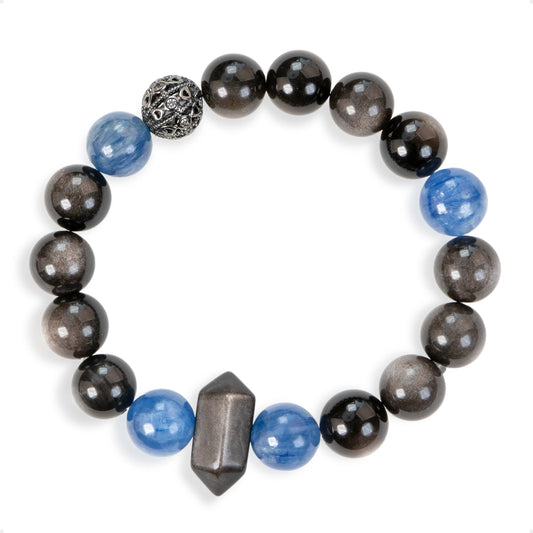 SENLLY Midnight Clarity - Kyanite & Silver Obsidian Bracelet, Handcrafted Natural Stone Jewelry for Focus, Balance & Modern Style