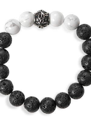 SENLLY Silent Marble - Beaded Stretch Bracelet with Howlite & Lava Rock, Handcrafted Natural Stone Jewelry for Calm, Balance & Clarity