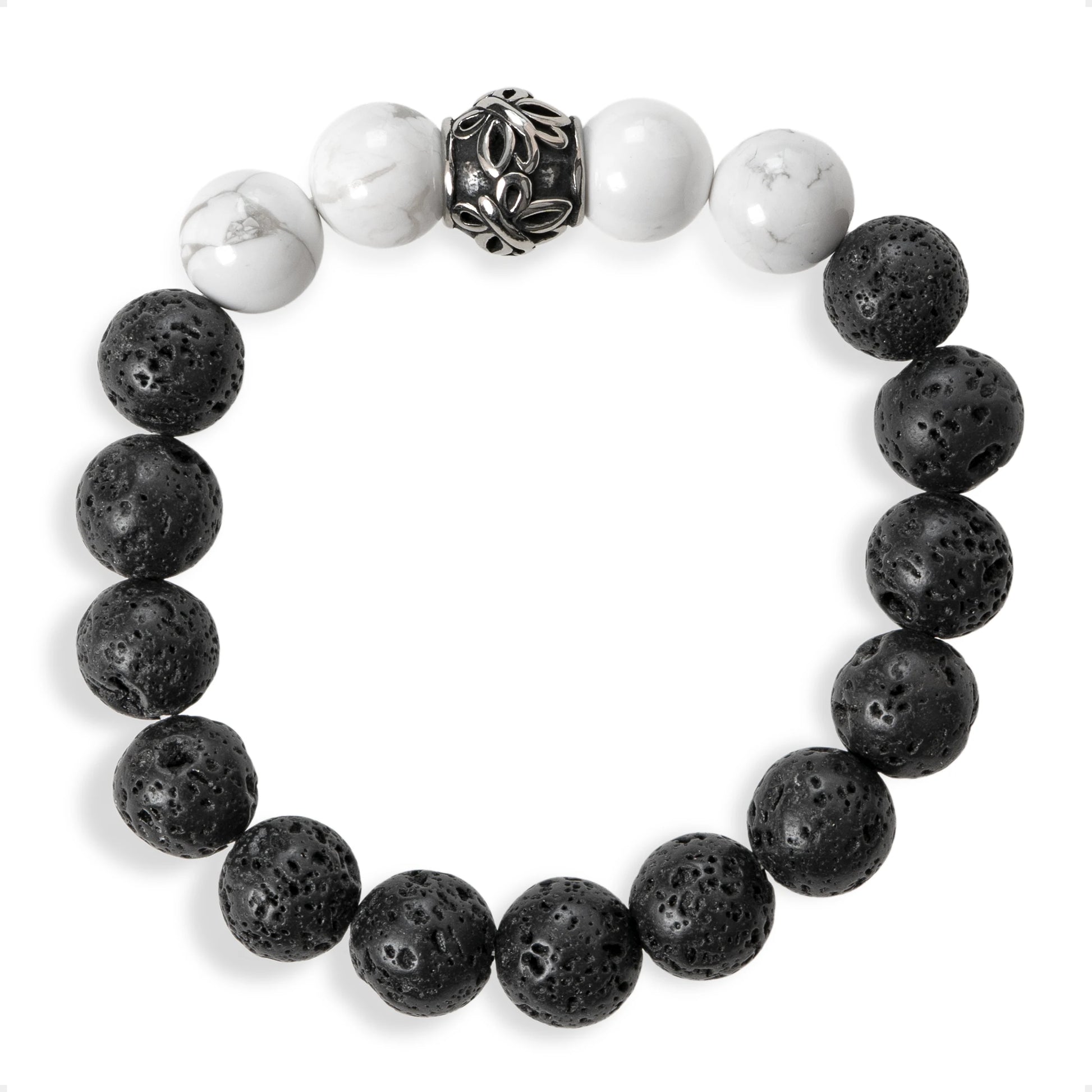 SENLLY Silent Marble - Beaded Stretch Bracelet with Howlite & Lava Rock, Handcrafted Natural Stone Jewelry for Calm, Balance & Clarity