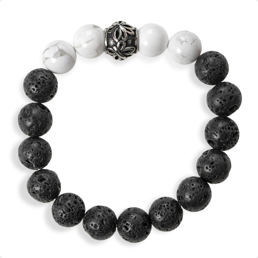 SENLLY Silent Marble - Beaded Stretch Bracelet with Howlite & Lava Rock, Handcrafted Natural Stone Jewelry for Calm, Balance & Clarity
