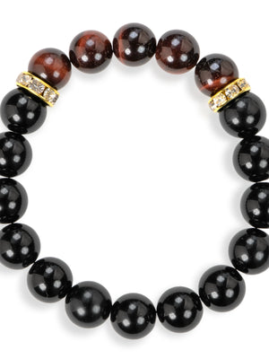 SENLLY Ember Guardian - Beaded Stretch Bracelet with Black Agate & Red Tiger Eye, Handmade Natural Stone Jewelry for Strength, Balance & Focus