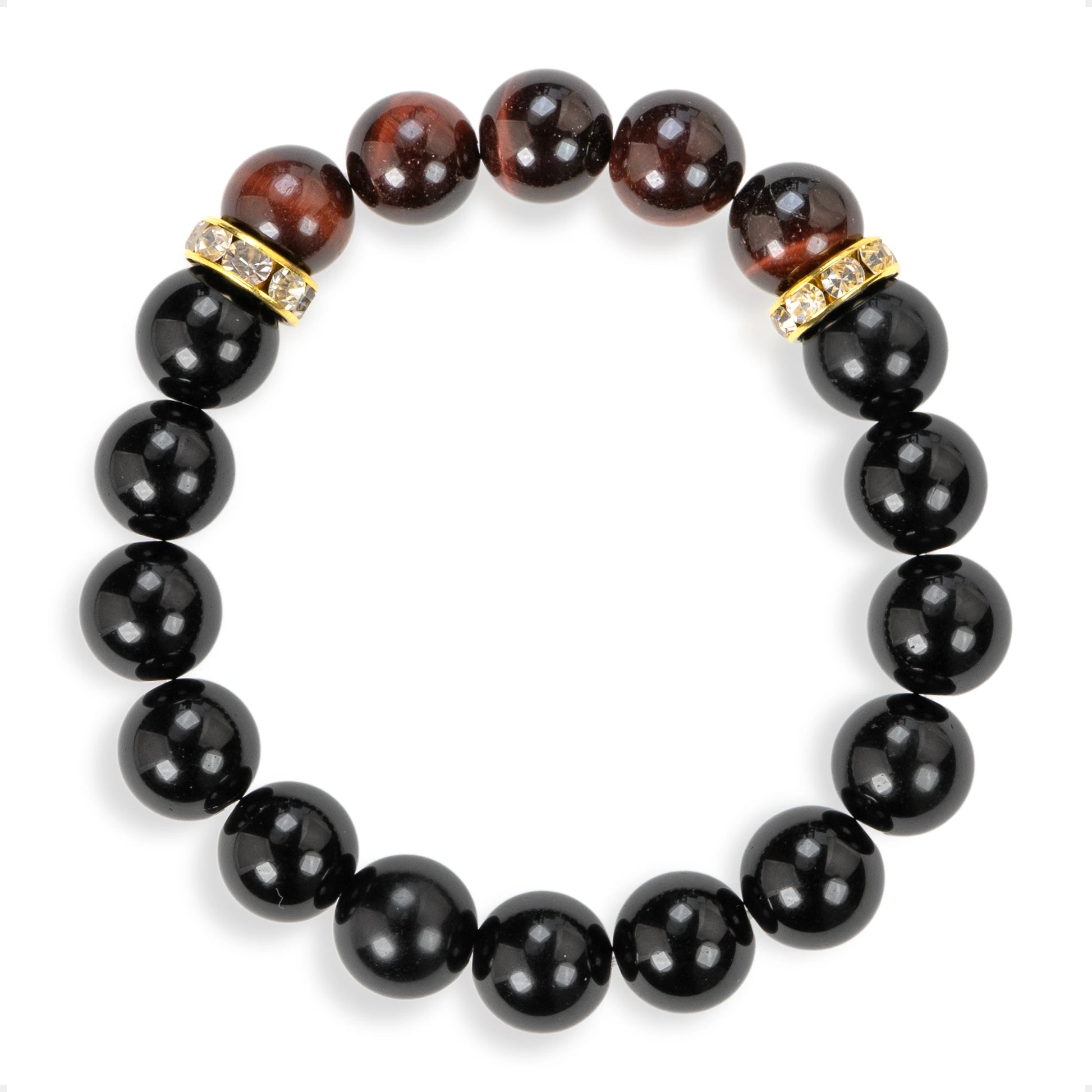 SENLLY Ember Guardian - Beaded Stretch Bracelet with Black Agate & Red Tiger Eye, Handmade Natural Stone Jewelry for Strength, Balance & Focus