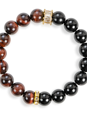SENLLY Ember Focus Guard - Beaded Stretch Bracelet with Red Tiger Eye & Black Agate, Handmade Natural Stone Jewelry for Confidence, Strength & Grounding