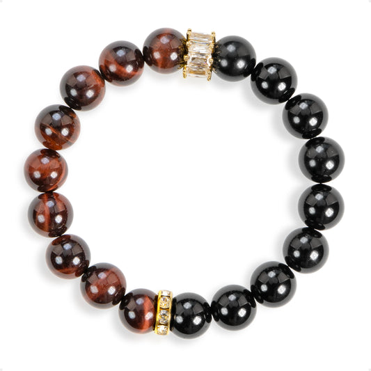 SENLLY Ember Focus Guard - Beaded Stretch Bracelet with Red Tiger Eye & Black Agate, Handmade Natural Stone Jewelry for Confidence, Strength & Grounding