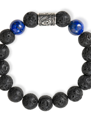 SENLLY Midnight Pulse - Beaded Stretch Bracelet with Lava Rock & Lapis Lazuli, Handcrafted Natural Stone Jewelry for Grounding, Balance & Clarity