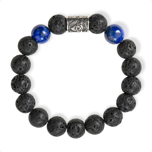 SENLLY Midnight Pulse - Beaded Stretch Bracelet with Lava Rock & Lapis Lazuli, Handcrafted Natural Stone Jewelry for Grounding, Balance & Clarity