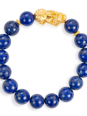 SENLLY Royal Clarity - Beaded Stretch Bracelet with Lapis Lazuli & Brass Pixiu, Handmade Natural Stone Jewelry for Clarity, Balance & Confidence