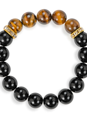 SENLLY Midnight Guardian - Beaded Stretch Bracelet with Black Agate & Tiger Eye, Handmade Natural Stone Jewelry for Protection, Balance & Focus