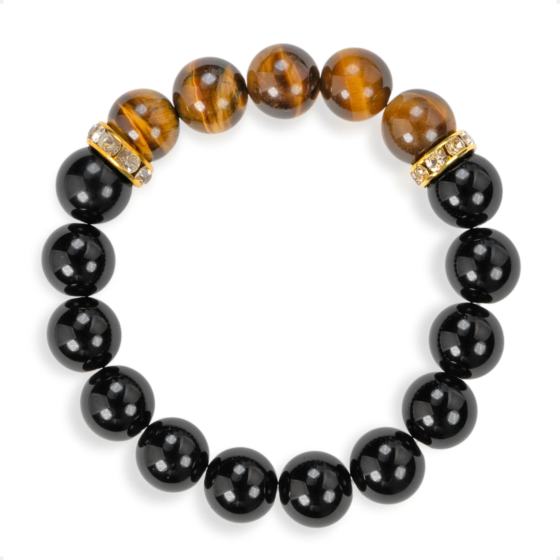 SENLLY Midnight Guardian - Beaded Stretch Bracelet with Black Agate & Tiger Eye, Handmade Natural Stone Jewelry for Protection, Balance & Focus