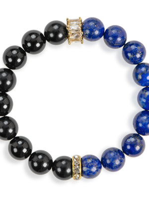 SENLLY Royal Insight Balance - Beaded Stretch Bracelet with Lapis Lazuli & Black Agate, Handmade Natural Stone Jewelry for Wisdom, Protection & Grounding