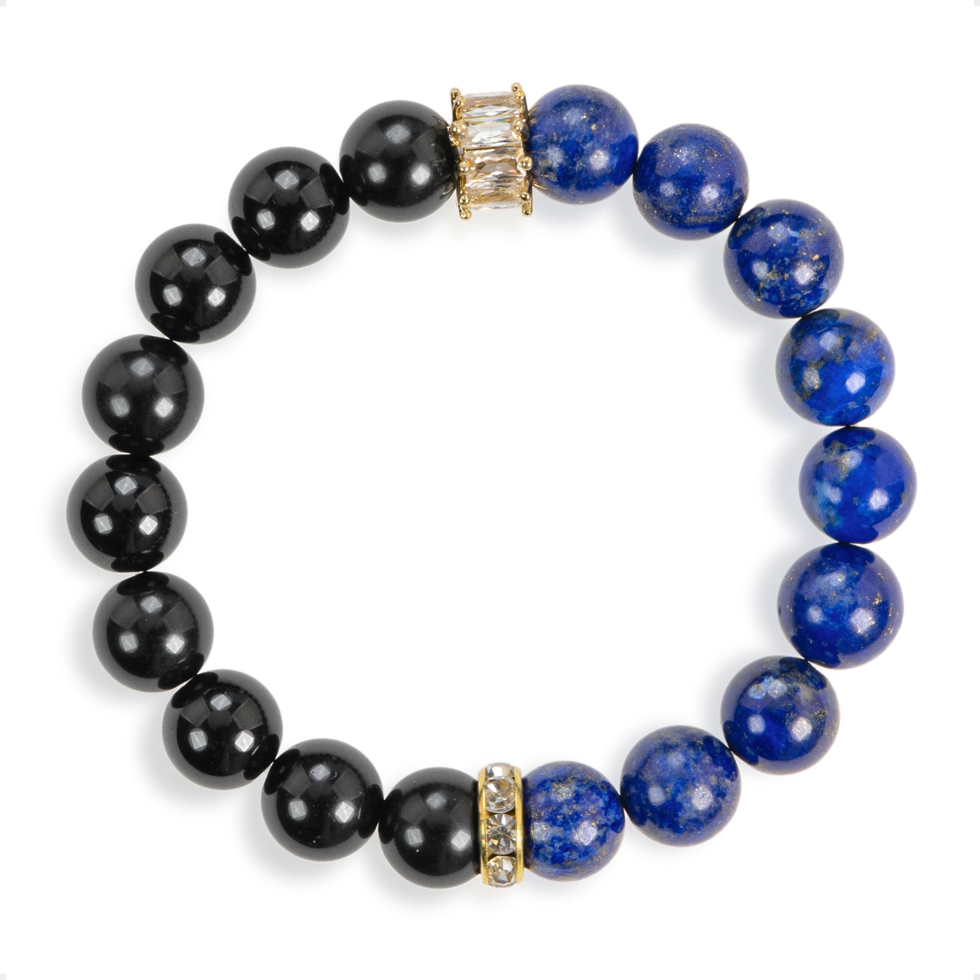SENLLY Royal Insight Balance - Beaded Stretch Bracelet with Lapis Lazuli & Black Agate, Handmade Natural Stone Jewelry for Wisdom, Protection & Grounding