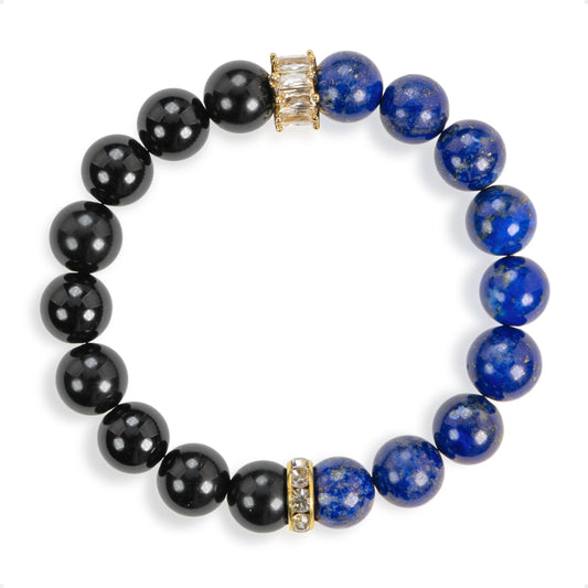 SENLLY Royal Insight Balance - Beaded Stretch Bracelet with Lapis Lazuli & Black Agate, Handmade Natural Stone Jewelry for Wisdom, Protection & Grounding