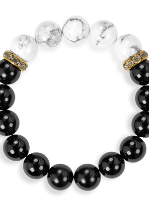 SENLLY Monochrome Balance - Beaded Stretch Bracelet with Howlite & Black Agate, Handmade Natural Stone Jewelry for Calm, Focus & Grounding