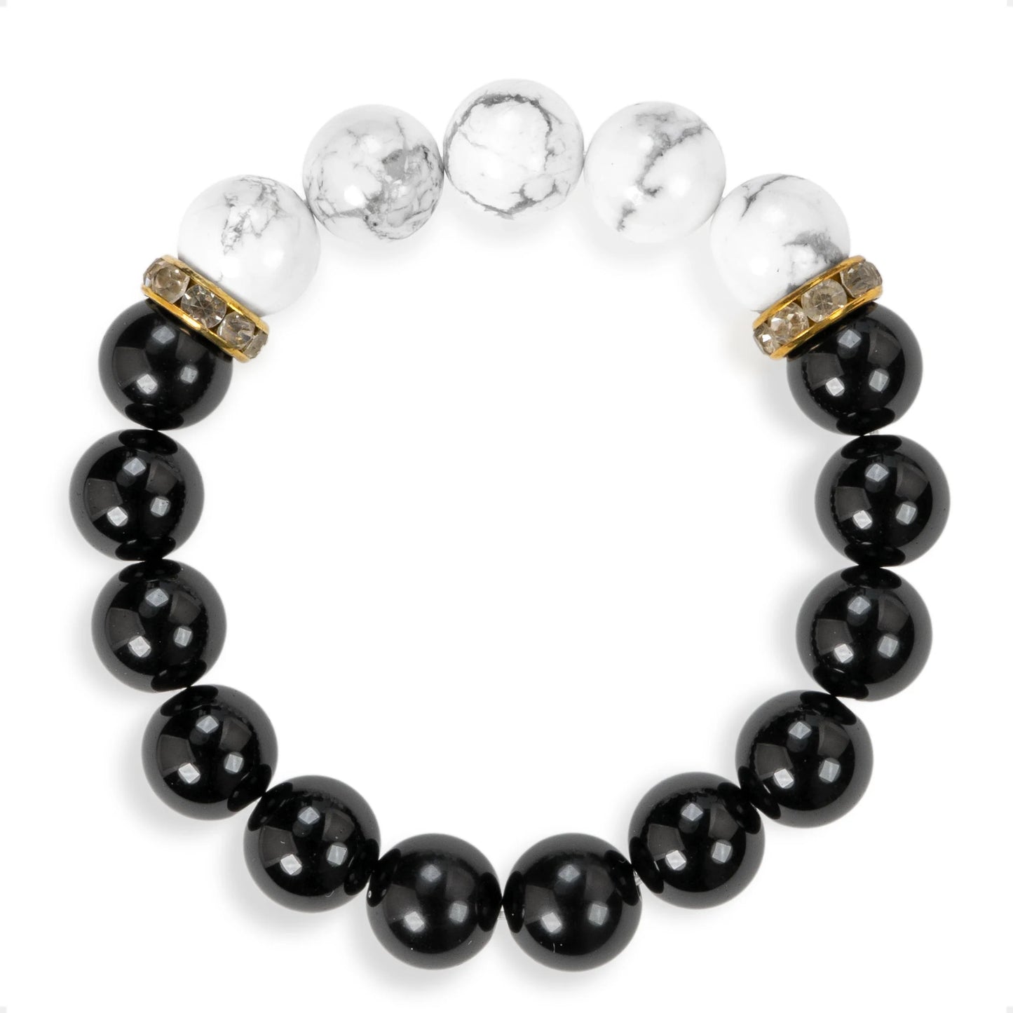 SENLLY Monochrome Balance - Beaded Stretch Bracelet with Howlite & Black Agate, Handmade Natural Stone Jewelry for Calm, Focus & Grounding