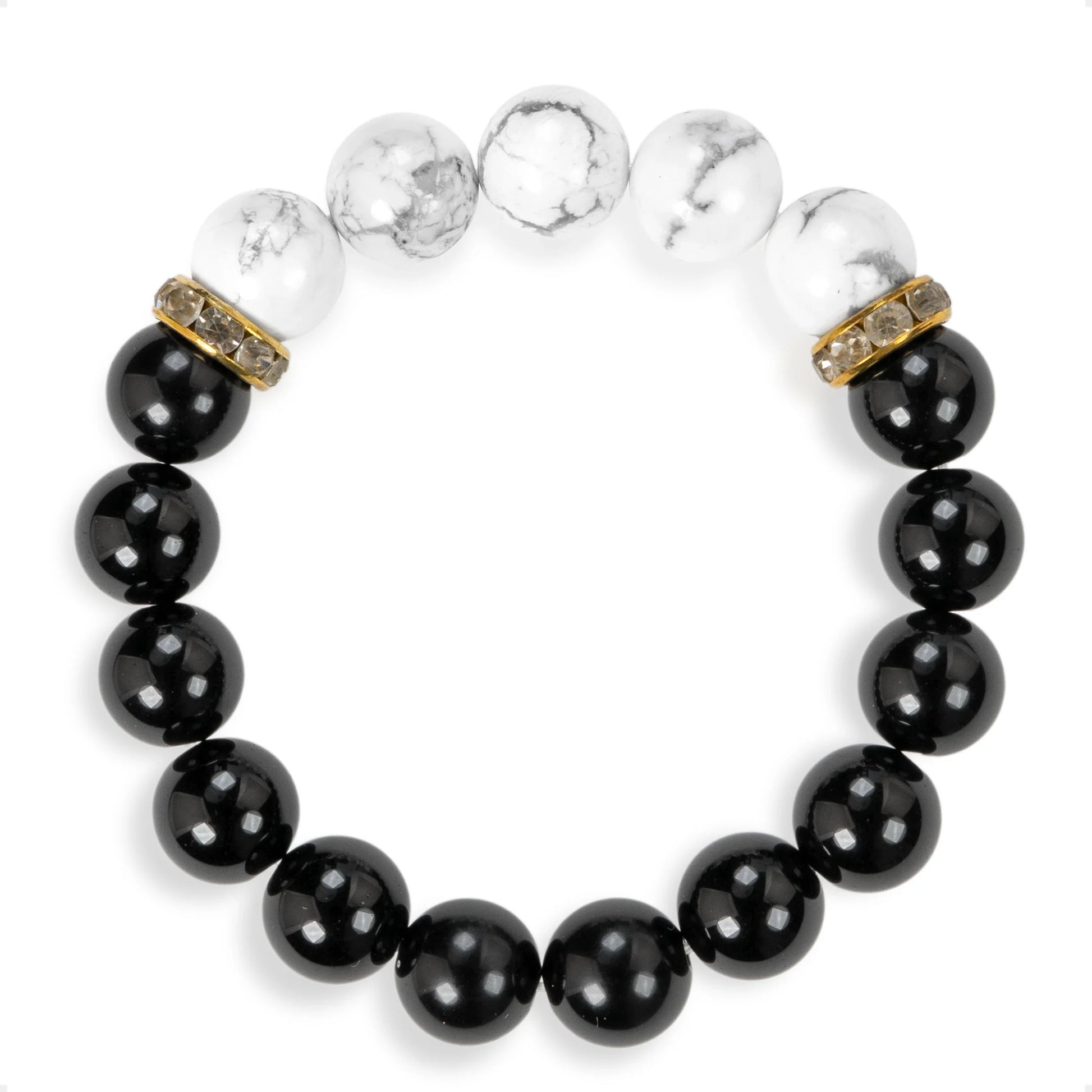 SENLLY Monochrome Balance - Beaded Stretch Bracelet with Howlite & Black Agate, Handmade Natural Stone Jewelry for Calm, Focus & Grounding