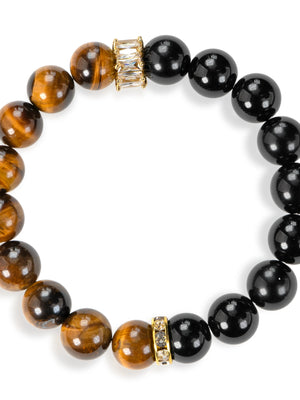 SENLLY Golden Focus - Beaded Stretch Bracelet with Tiger Eye & Black Agate, Handmade Natural Stone Jewelry for Strength, Confidence & Protection