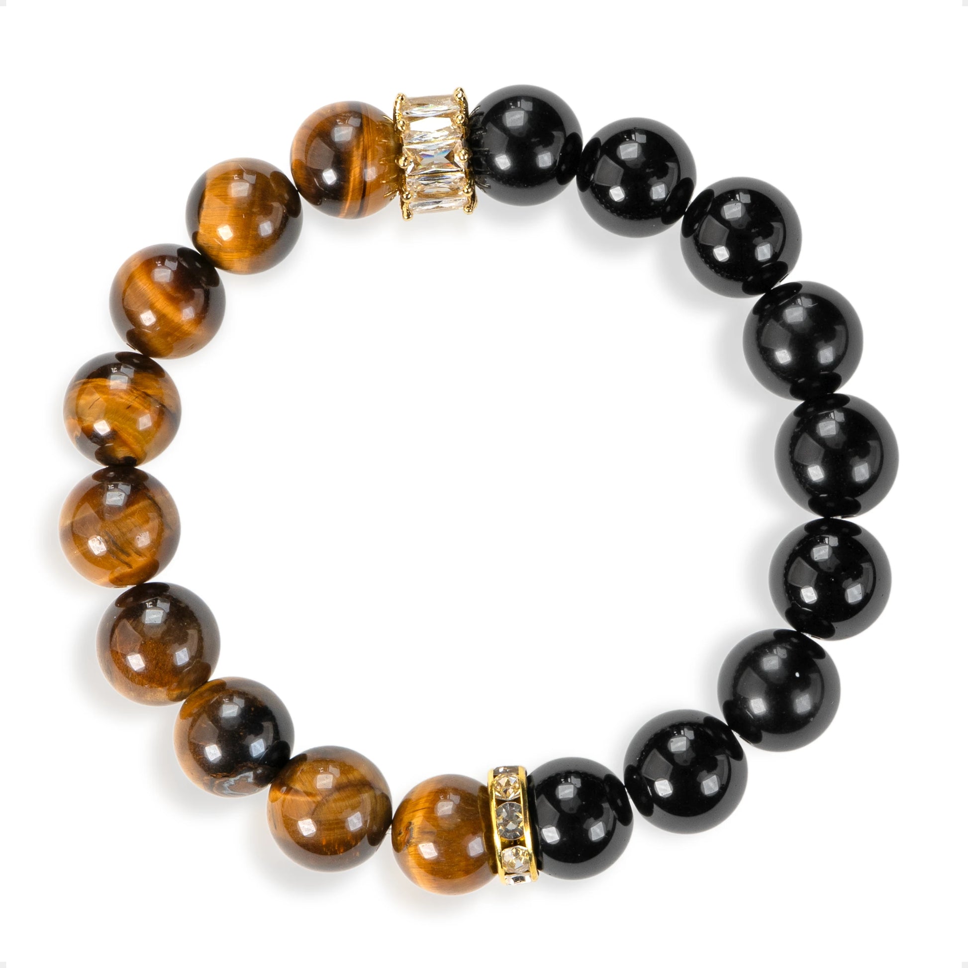 SENLLY Golden Focus - Beaded Stretch Bracelet with Tiger Eye & Black Agate, Handmade Natural Stone Jewelry for Strength, Confidence & Protection