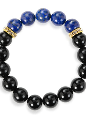SENLLY Midnight Clarity - Beaded Stretch Bracelet with Lapis Lazuli & Black Agate, Handmade Natural Stone Jewelry for Focus, Confidence & Balance