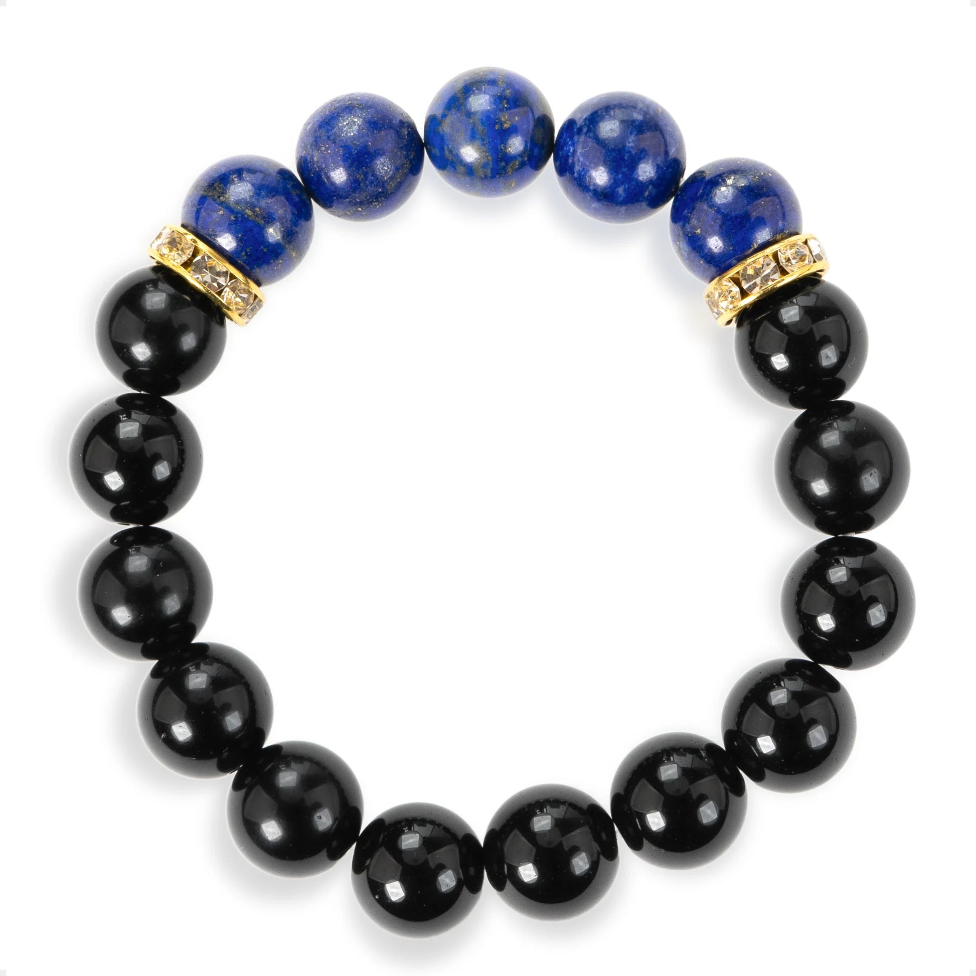 SENLLY Midnight Clarity - Beaded Stretch Bracelet with Lapis Lazuli & Black Agate, Handmade Natural Stone Jewelry for Focus, Confidence & Balance