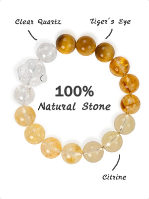 SENLLY Golden Clarity - Beaded Stretch Bracelet with Tiger Eye, Citrine & Cat Paw Clear Quartz, Handmade Natural Stone Jewelry for Confidence, Warmth & Clear Energy