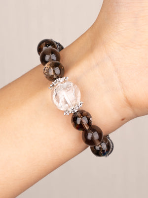 SENLLY Shadow Clarity - Beaded Stretch Bracelet with Natural Smoky Quartz & Clear Quartz, Handcrafted Natural Stone Jewelry for Grounding, Focus & Emotional Balance