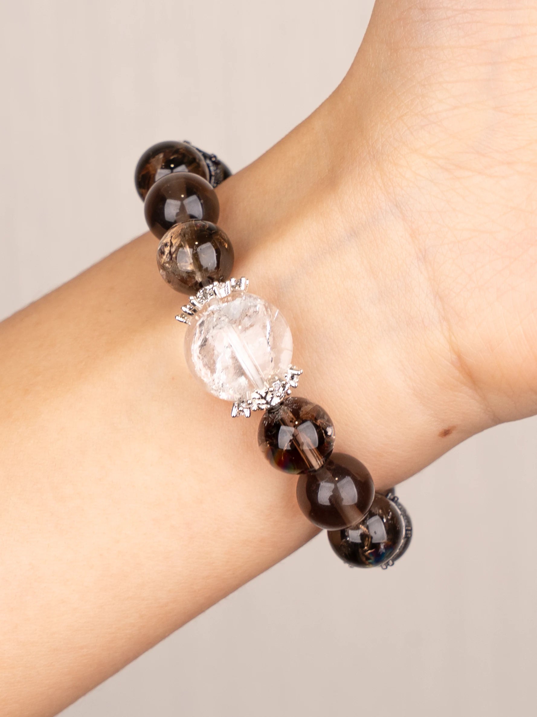 SENLLY Shadow Clarity - Beaded Stretch Bracelet with Natural Smoky Quartz & Clear Quartz, Handcrafted Natural Stone Jewelry for Grounding, Focus & Emotional Balance