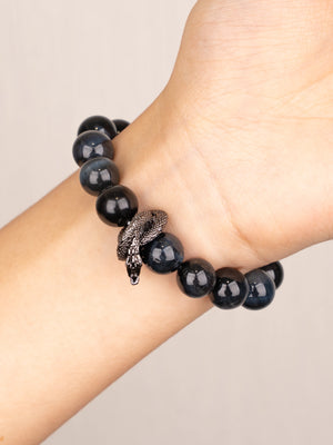 SENLLY Midnight Serpent - Blue Tiger Eye Bracelet with Gold Tiger Eye Accent, Handcrafted Natural Stone Jewelry for Protection, Focus & Bold Style