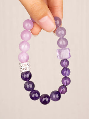 SENLLY Lilac Bloom - Beaded Stretch Bracelet with Kunzite & Amethyst, Handcrafted Natural Stone Jewelry for Calm Radiance & Elegant Color Harmony