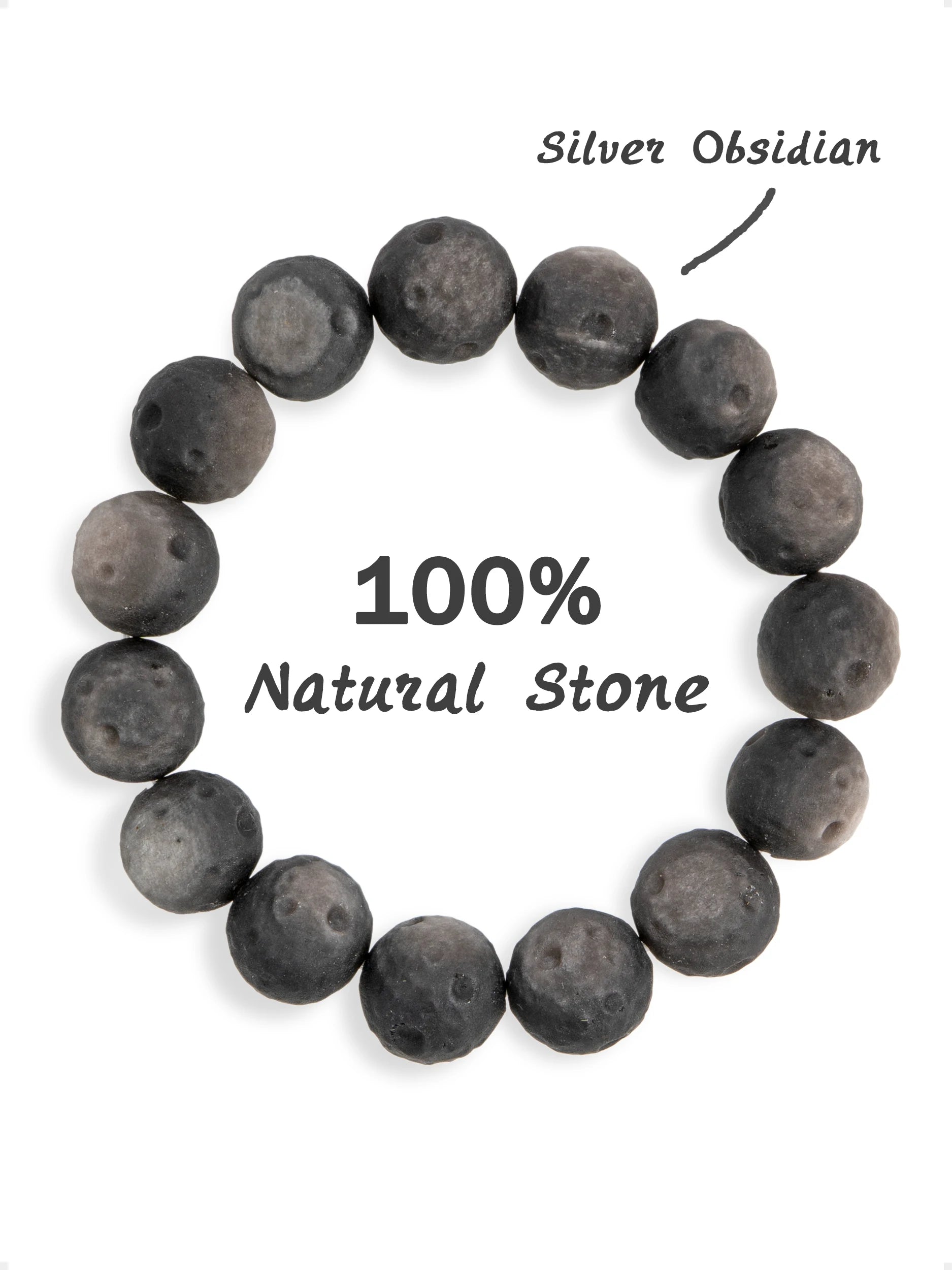SENLLY Lunar Shadow - Silver Obsidian Moon-Texture 10mm Beaded Bracelet, Handmade Natural Stone Jewelry for Grounding, Protection & Clarity
