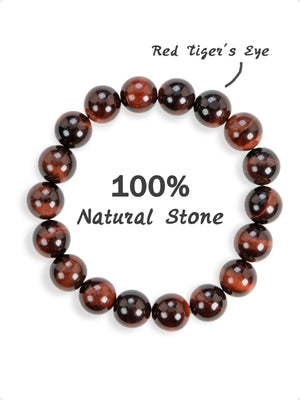SENLLY Ember Strength - Natural Red Tiger Eye 10mm Beaded Bracelet, Handmade Gemstone Jewelry for Confidence, Motivation & Focus