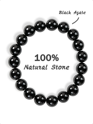 SENLLY Pure Onyx Black - Natural Black Agate 10mm Beaded Bracelet, Handmade Gemstone Jewelry for Grounding, Stability & Everyday Protection