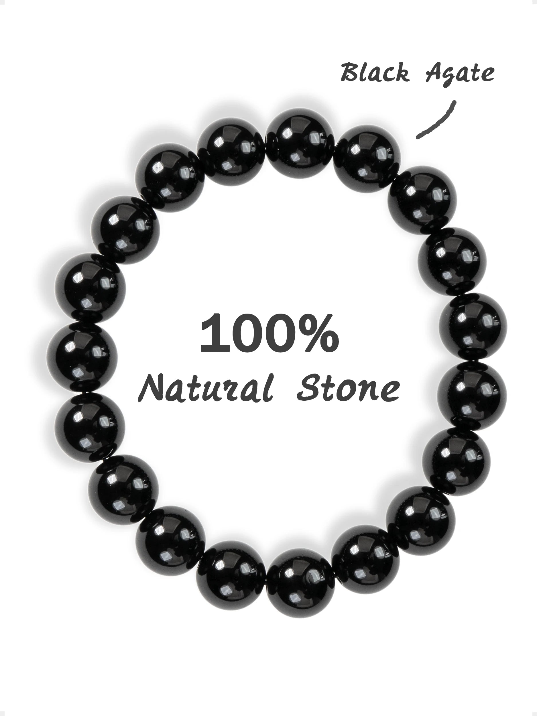 SENLLY Pure Onyx Black - Natural Black Agate 10mm Beaded Bracelet, Handmade Gemstone Jewelry for Grounding, Stability & Everyday Protection
