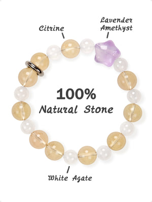 SENLLY Sunlit Bloom - Beaded Stretch Bracelet with Natural Citrine, White Agate & Lavender Amethyst, Handcrafted Natural Stone Jewelry for Joy, Harmony & Emotional Clarity