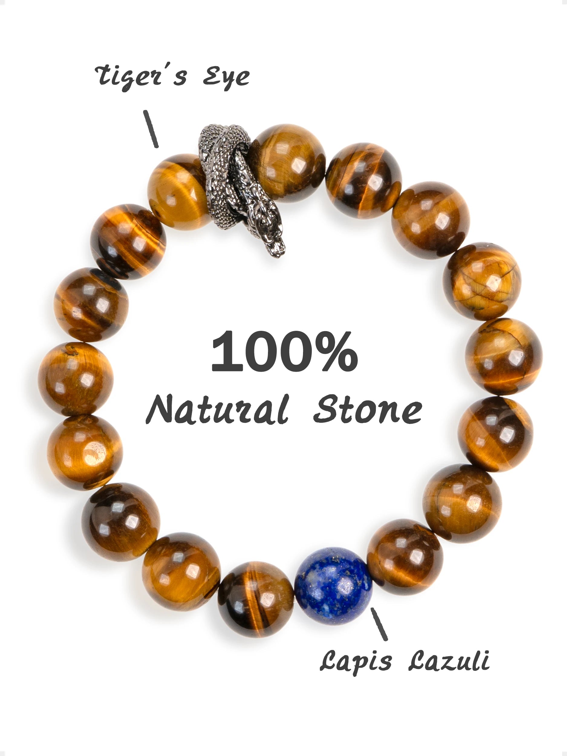 SENLLY Serpent Guardian - Tiger Eye Bracelet with Lapis Lazuli Accent, Handcrafted Natural Stone Jewelry for Confidence, Focus & Inner Strength