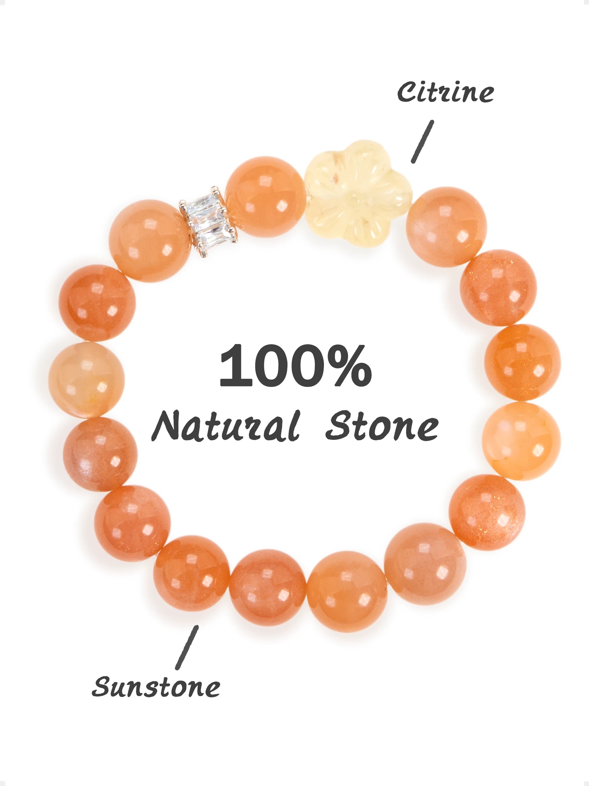 SENLLY Amber Bloom - Beaded Stretch Bracelet with Sunstone & Carved Flower Citrine, Handmade Natural Stone Jewelry for Warmth, Balance & Renewal