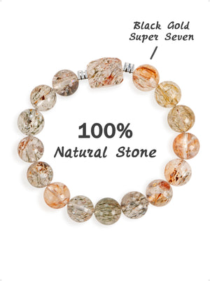 SENLLY Crystal Horizon - Beaded Stretch Bracelet with Natural Black Gold Super Seven, Handcrafted Natural Stone Jewelry for Clarity, Balance & Inner Strength