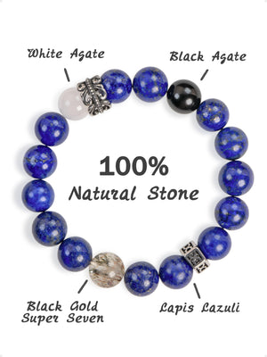 SENLLY Midnight Crest - Beaded Stretch Bracelet with Natural Lapis Lazuli, White Agate & Black Gold Super Seven, Handcrafted Natural Stone Jewelry for Strength, Balance & Modern Style