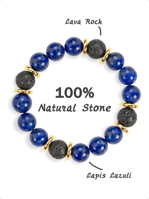 SENLLY Midnight Clarity - Beaded Stretch Bracelet with Lapis Lazuli, Lava Rock & Gold Accents, Handmade Natural Stone Jewelry for Focus, Balance & Grounding