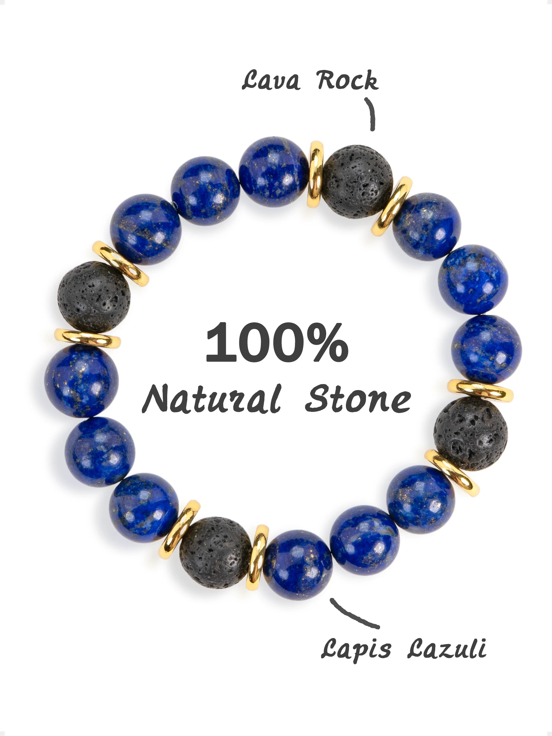 SENLLY Midnight Clarity - Beaded Stretch Bracelet with Lapis Lazuli, Lava Rock & Gold Accents, Handmade Natural Stone Jewelry for Focus, Balance & Grounding